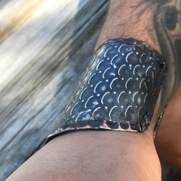 Gladiator Mermaid  Medieval Sterling Silver 925 Copper Cuff Wide Rustic Handmade - Picture 4 of 13